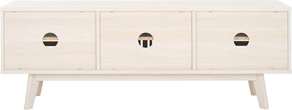 SAFAVIEH ESMA TV Stand for up to 65" Flatscreen – Bleached White, Sliding Doors with Interior Storage, Entertainment Media Console (MED9640C)