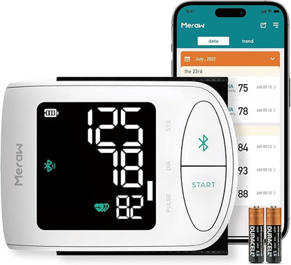 Meraw Blood Pressure Monitor Adult Cuff, Blood Pressure Cuff Monitor Wrist, Blood Pressure Machine Home Use 5.3-8.5" Irregular Heartbeat Monitoring APP Automatic Bluetooth High Accuracy Aspen White