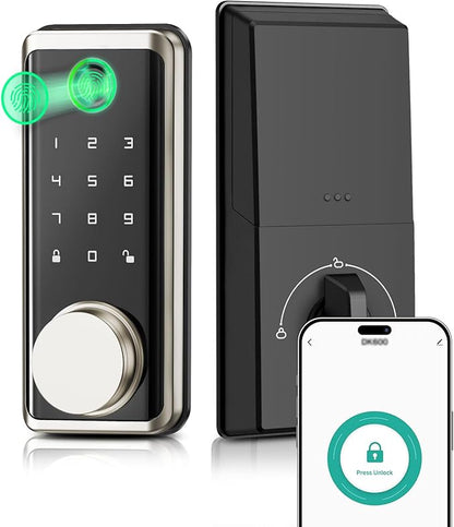 Smart Locks Front Door, Keyless Entry Door Lock with App Control, Fingerprint Deadbolt Alexa with Touchscreen Keypad Code, Bluetooth Electronic Deadbolt Auto-Lock for Home