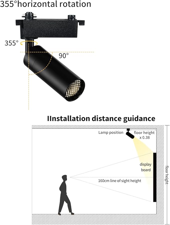 Gpaillumic LED Track Lighting Heads Compatible with H Type 4-Wire Rail Ceiling Spotlight for Indoor Cafe Bar Dining Room Restaurant Lighting