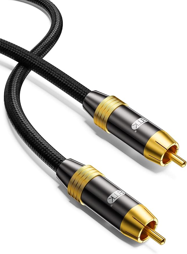 Subwoofer Cable,EMK Digital Coaxial Audio Cable [24K Gold-Plated, Durable Cotton] Premium S/PDIF RCA Male to RCA Male for Home Theater, Soundbar,Speaker,HDTV, Subwoofer, Hi-Fi Systems (Black-5ft/1.5m)