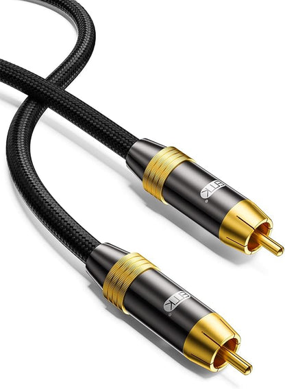 Subwoofer Cable,EMK Digital Coaxial Audio Cable [24K Gold-Plated, Durable Cotton] Premium S/PDIF RCA Male to RCA Male for Home Theater, Soundbar,Speaker,HDTV, Subwoofer, Hi-Fi Systems (Black-5ft/1.5m)