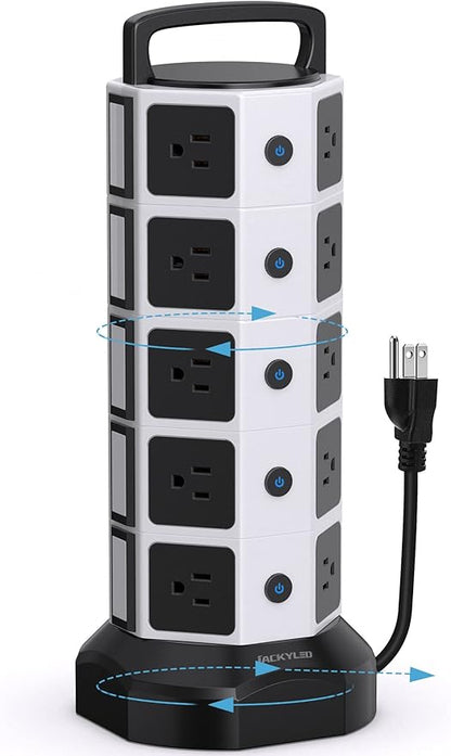 Power Strip Tower Surge Protector, 20 Outlets 6 USB (2 USB C) Charging Station, Extension Cord with Multiple Outlets, 1050J 1625W/13A Outlet Extender 6.5ft Extension Cord for Home Office