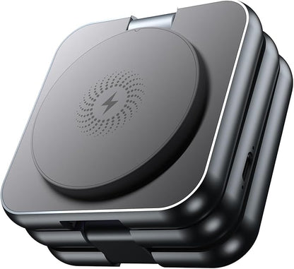 3 in 1 Charging Station for Apple Devices, Magnetic Foldable Wireless Charger, 15W Fast Charging for iPhone 12/13/14/15/16, Watches, and Earbuds, Compact Travel Design, Metal Frame