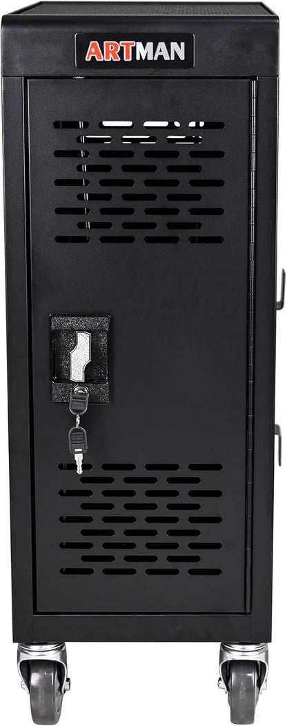 TIOPLY Laptop Charging Cart, 16 Device Tablet Storage Carts for iPad Up to 16.3" Screen Size, Mobile Charging Station for Classroom, with Cord Organizer, Front and Back Access Locking Cabinet Black