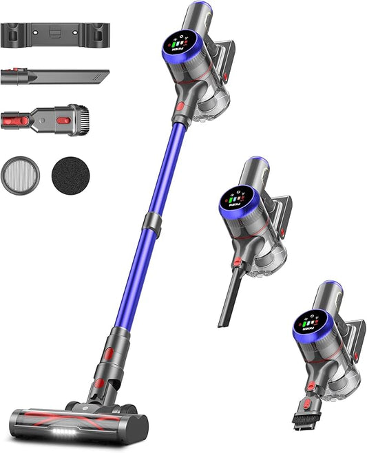 FKIEN Cordless Vacuum Cleaner, 550W 45kPa 65Mins Vacuum Cleaners for Home with LED Display, Self-Standing Stick Vacuum with Anti-Tangle Brush, Rechargeable Vacuum Cordless for Pet Hair/Carpet/Floor