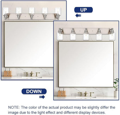 TODOLUZ 5-Light Vanity Light Fixture in Brushed Nickel, Clear Glass Bathroom Light Over Mirror, Modern Wall Sconce Lighting for Living Room
