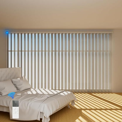 Blindify Motorized Vertical Blinds, Light Filtering Sliding Door Shades Vertical Shades Remote Control Customize, Pure Beige