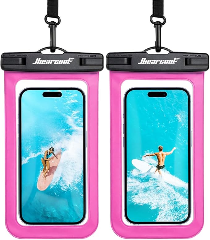 Hiearcool Waterproof Phone Pouch,Waterproof Phone Case for iPhone 16 15 14 13 Pro Max Plus up to 8.3",IPX8 Cellphone Dry Bag for Beach Cruise Travel-Bright Red-2Pack
