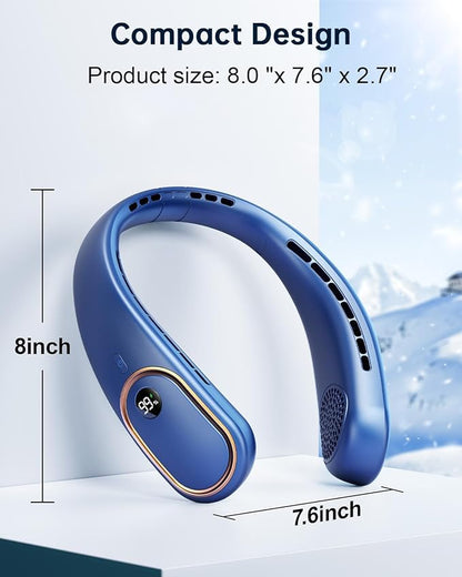 SHEWIND Portable Neck Fan - Hands Free Personal Fan, Rechargeable Bladeless Fan with 5000mAh-Battery, Digital Display, 4 Speeds, Birthday Gifts for Men, Women, Mom, and Dad - Blue