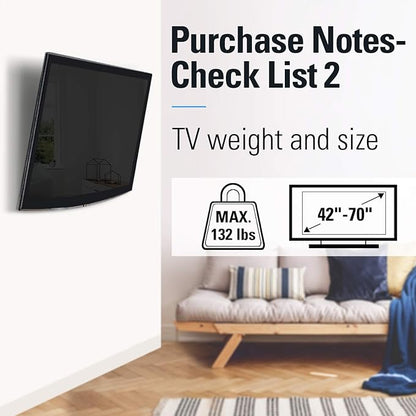 Mounting Dream Tilt TV Wall Mount - Fits 42-70 Inch TVs, Tilt Up to 20 Degrees, VESA 200x100 to 600x400mm, 132 lbs Loading, Fits 16", 18", 24" Studs - MD2165-LK