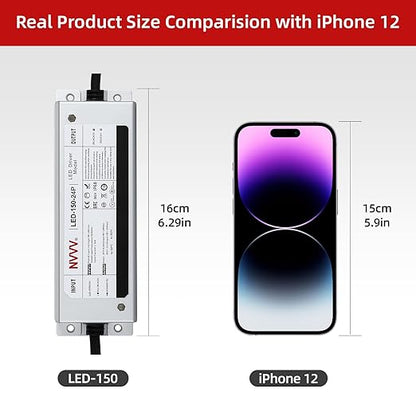 24 Volt LED Driver 150 Watts Power Supply Waterproof IP68 Low Voltage Transformer Adapter 90-265V AC to 24V DC Converter for LED Strip, Indoor Outdoor Lighting Built-in Active PFC Function