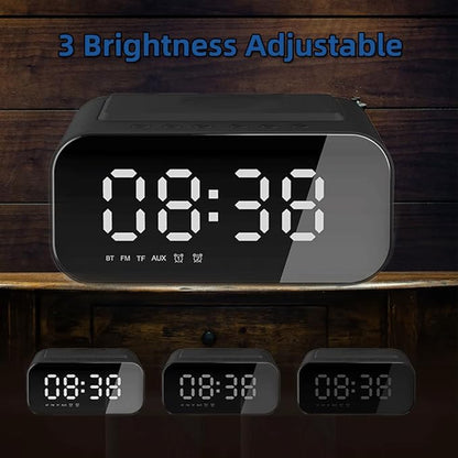 IHAO 7in1 Multifunctional Digital Alarm Clock with 15W Fast Wireless Charger Bluetooth Speaker LED Display Clock FM Radio TF Card, AUX Input, USB Port Dual Alarm for Bedroom and Office-BT510 Black
