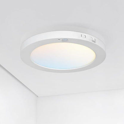 ASD LED 9" Round Flush Mount Ceiling Light Fixture, Low Profile Surface Lighting | 5CCT, Motion Sensored, Ultra-Thin, ETL Listed | 15W 1300LM 2700-6000K 120V | Kitchen, Bedroom, Hallway Lamp | White