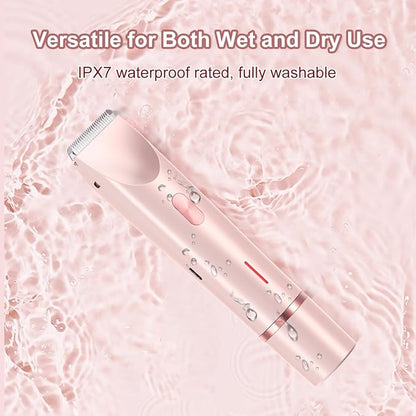 Bikini Trimmer for Women 2 in 1 Dual Head - IPX7 Waterproof Painless Electric Razors for Beauty, Pubic Hair, Face, Legs & Underarms– Portable Cordless Shaver with Fast Charging, Easy Cleaning (Pink)