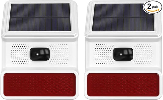 Solar Wireless Motion Sensor Alarm,Driveway Alarm Outdoor Waterproof Alert 120 dB Siren Sound Security System for House Yard Farm, Woods, Farmland,Garage(2 Pack)