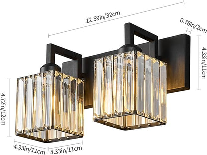 FDPBY Modern Bathroom Vanity Light 2-Lights Black Crystal Bathroom Wall Light Vanity Light Fixtures