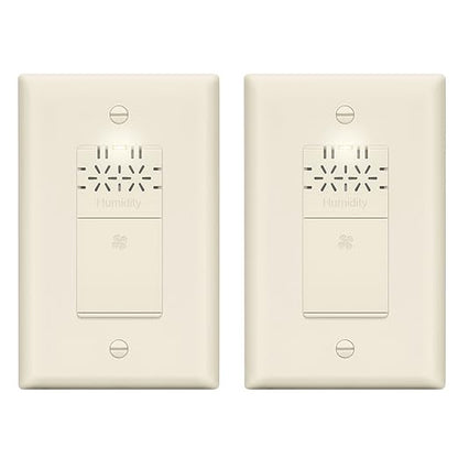 LIDER No Neutral Wire Required Humidity Sensor Switch, Automatic Humidity Control, Air Circulator, Adjustable Timing, 1-Pole, UL Listed, Light Almond, Wall Plate Included 2 Pack