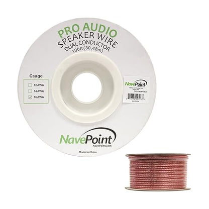 NavePoint 100ft in Wall Audio Speaker Cable Wire CL2 16/2 AWG Gauge 2 Conductor Bulk Clear