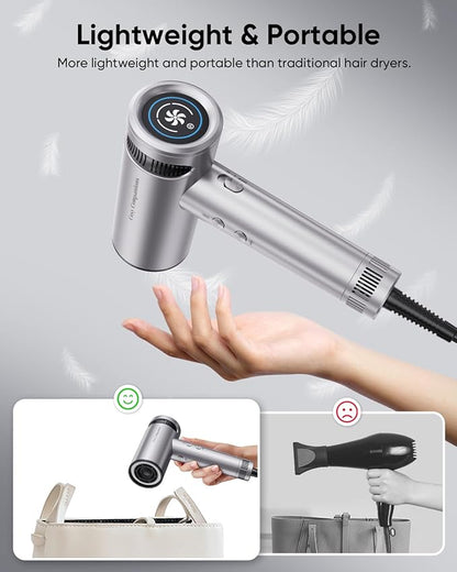 Cosy Companions Hair Dryer - High-Speed 150,000 RPM Hairdryer for Fast Drying, 500Million Negative Ionic & Thermo-Control & Cool Shot Button & HD Display Blow Dryer with Magnetic Diffuser & Nozzle
