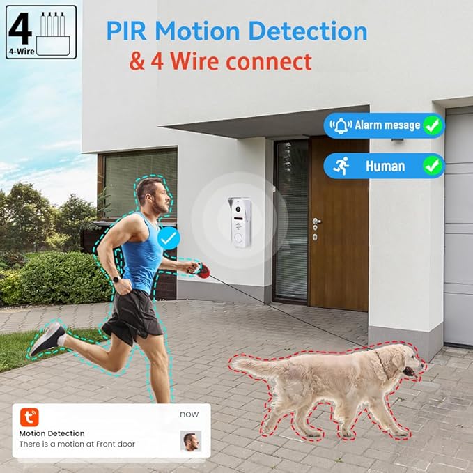 Wired Video Doorbell Intercom System 7 inch Monitor 1080P HD Camera Entry Doorphone Door Camera TUYA WiFi Smart Home Door Phone Kits for Apartment Home Villa (2 doorbell + 4 Monitor)