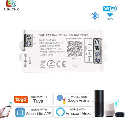 TUNICHX LED CCT Strip Color Temperature LED Strip Dual White 2700K-6500K 2.4 GHz WiFi Group Controller Alexa Google Home Compatible with WR02RF LM007 B2 FUT007 Mi-Boxer/Mi-Light CCT Remote