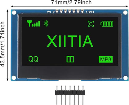 XIITIA 2pcs 2.42 inch 128x64 OLED LCD Display Module SSD1309 7 Pin SPI/IIC I2C Serial Interface for Arduino UNO R3 (Green Light)