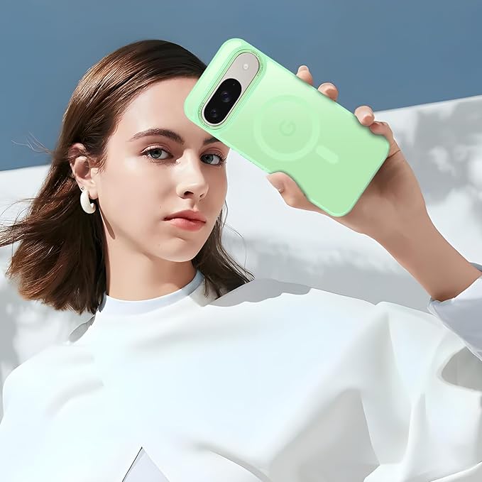 Magnetic for Google Pixel 9/Pixel 9 Pro Case, [Military Grade Drop Protection] [Compatible with MagSafe] Shockproof Slim Translucent Matte Anti-Slip for Women Girls Men Case, Matcha Green