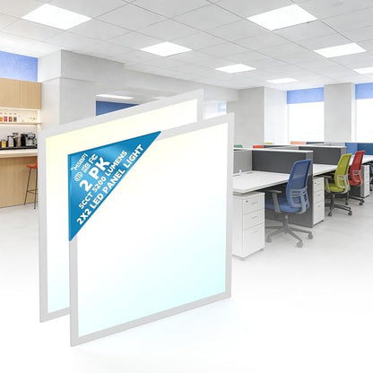 Msbfi 2x2 LED Flat Panel Light - 2 Pack Drop Office Ceiling Light 30-35-40W Adjustable, 130LM/W 3500K/4000K/5000K Selectable, 0-10V Dimmable, 100-277V for Office Ceiling Lighting Fixture ETL/DLC