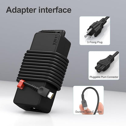65W USB-C Laptop Charger Compatible with Lenovo Yoga,Chromebook,ThinkPad T490 X380 L490 E480, ADLX65YDC3A ADLX65YLC3A 65w Laptop Adapter