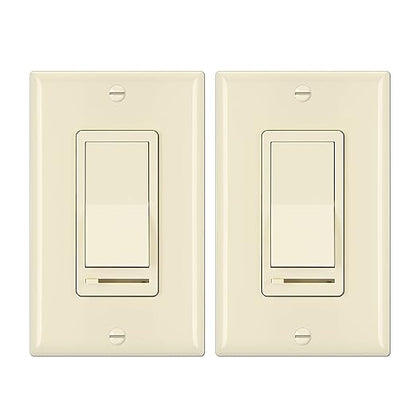 BESTTEN 2 Pack Almond Dimmer Wall Light Switch, Compatible with Dimmable LED, CFL, Incandescent and Halogen Bulb, Single Pole or 3-Way Dimmer Switches, 120VAC, Decorator Wall Plate Included