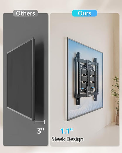 MOUNTUP Ultra Slim TV Wall Mount for Most 37-90 inch TVs, 1.1" Thin Low Profile Full Motion TV Mount Bracket, Dual Swivel Articulating Arms with Tilt, Fits 16" Studs, Max VESA 600x400mm Holds 132lbs