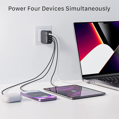 INVZI GaNHub 100W USB C Charger Multiport, GaN III 4-Port USB Charging Station Fast Charger Power Adapter for MacBook Pro Air, iPad Pro, Dell XPS, Galaxy S24, iPhone16/15/Pro, Note 20/10+, Pixel