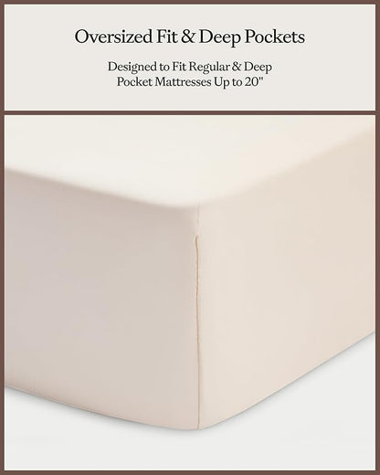 Cozy Earth Luxury Bed Sheet Set - 100% Viscose from Bamboo Fabric, Ultra-Soft & Breathable, Fits Regular & Deep Pocket Mattresses up to 20" - 4 Pieces Full Sheet Set Oat