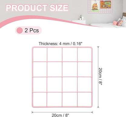 PATIKIL 8"x8" Wire Grid Panel, 2 Pack Board Photo Pictures Memo Display Grid Panels Hanging Organizer Wall Decorative Panel for Home Office Wedding, Pink