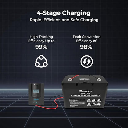 Renogy Solar Charge Controller (Bluetooth)- Rover 20A 12V24V Auto DC Input MPPT Charge Controllers for Solar Panels Adjustable LCD for Gel Sealed Flooded Lithium Battery