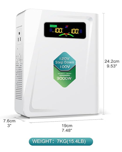 ZHENGXI Step Down Transformer 120v to 100v Voltage Converter 3000W, No Noise, Ten Protection Functions, Using Japan Appliances in US