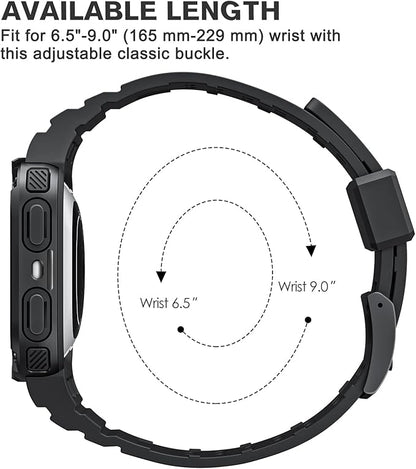 FINTIE Bands with Case Compatible with Fitbit Versa 4/3/2/1/Versa Lite/Fitbit Sense 2/Sense, Protective Case Strap Rugged Sport Band Men, Black