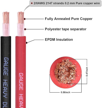 Shirbly 2/0 Gauge Battery Cable,30FT Black 2/0 AWG Pure Copper Wire Welding Cable, for Automotive, Battery, Solar and Generator, Standard USA OFC Wire