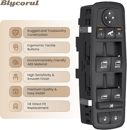 Blycorul Master Power Window Switch Driver Side with 3+9 Pins Replacement for 2012-2015 Dodge Grand Caravan，2013-2015 Ram 1500 2500,2015 Ram 3500,2012-2015 Chrysler Town&Country, Replaces 68110867AA