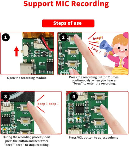 Sound Module, Support Bluetooth & MIC Recording Audio, 8MB Voice Chips with Speaker,8 Min Easy Sound Recording Chip for Personalized Greetings, DIY Projects, Holiday Crafts ect.