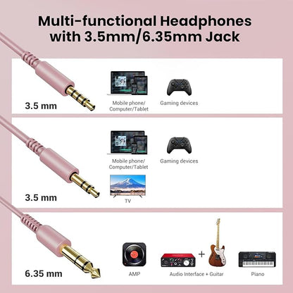 OneOdio Wired Over Ear Headphones Studio Monitor & Mixing DJ Stereo Headsets with 50mm Neodymium Drivers and 1/4 to 3.5mm Jack for AMP Computer Recording Podcast Keyboard Guitar Laptop - Pink