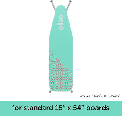 Oliso Ironing Board Cover, Durable 100% Cotton Lined with Professional Grade Felt pad - Fits Standard 54” x 15" Boards, a Wide Elastic Edge, Two Adjustable Straps for Secure Fit (Aqua)