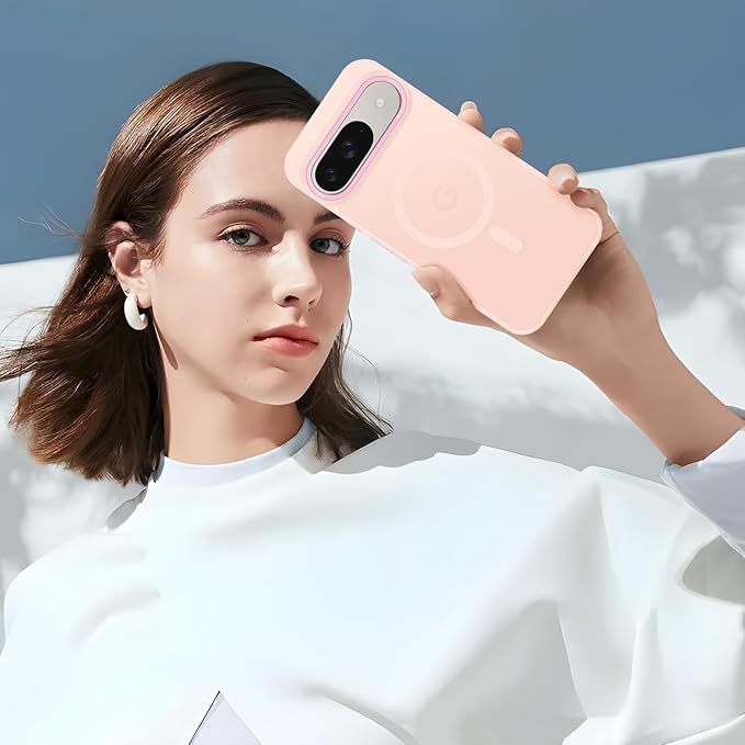 Magnetic for Google Pixel 9/Pixel 9 Pro Case, [Military Grade Drop Protection] [Compatible with MagSafe] Shockproof Slim Translucent Matte Anti-Slip for Women Girls Men Case, Pink