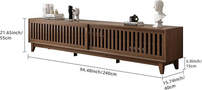 Lumisphere 94.48 Inch Modern Tv StandEntertainment Center with Sliding Doors.Storage Compartments, Living Room Cabinet Walnut