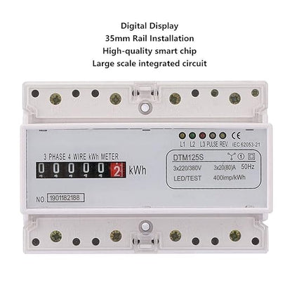 3 Phase Energy Meter Electric Power Meter, 220/380V 20-80A Kilowatt Hour KWH Meter Energy Consumption DIN Track Installation
