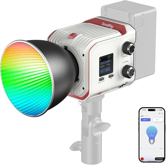 SmallRig RC 100C RGBWW LED Video Light, with App Control, 100W Mini COB Continuous Output Lighting, Handheld Spotlight 2700-10000K/CRI 96+/TLCI 98+/12 Effects, 11000Lux/1m, Lite Version White, 5340