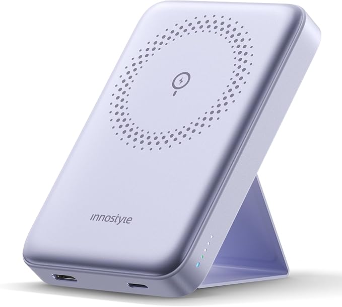 MagSafe Power Bank 10000mAh [3-in-1 with Stand] Wireless Charger, 20W Fast Charging for iPhone 16/15/14 Series, Samsung Galaxy, AirPods | Slim Portable Magnetic Battery | Purple
