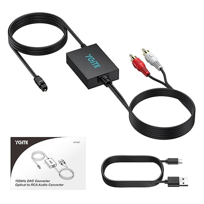 YGiTK Optical to RCA Adapter 192kHz DAC Digital to Analog Audio Converter 7ft/2.1m Long DAC Converter Digital Audio Optical to RCA Male Cable Plug&Play for HDTV, DVD, Blu-Ray Players and Game Consoles