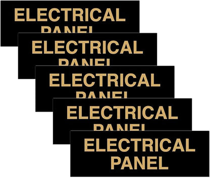 All Quality Basic Electrical Panel Sign - Fire Regulation Safety Compliance Sign - Black/Gold - Small (5 Pack)